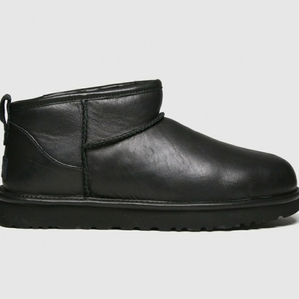 UGG black leather classic ultra mini boot size 8